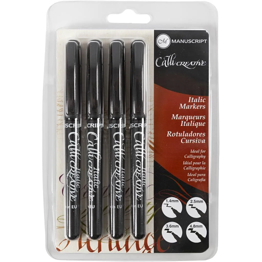 [CR14197] Kalligrafiestiften, lijndikte 1,4+2,5+3,6+4,8 mm, zwart - 4 stuks