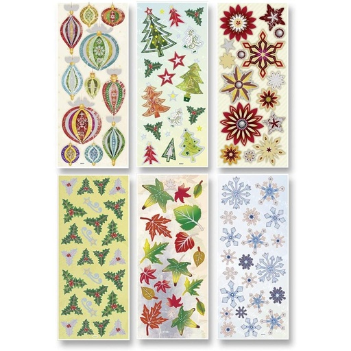 [FOL1312] 3D-Effect-Stickers Kerst ontwerpen, 10x23cm - 6 vellen