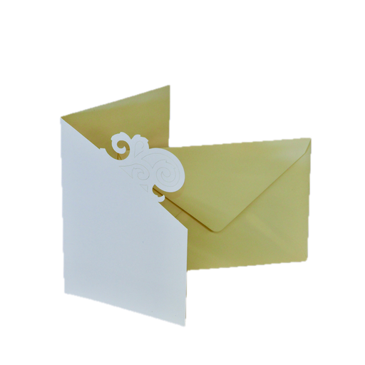 [FOL210501] Cartes doubles Set - 5 pces, 10,8x15,5cm, motif : ornement blanc nacré