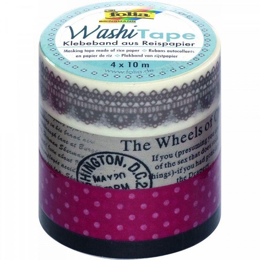 [FOL264#01] Washi Tape set 4 x 5 m, (3x15 mm + 1x5 mm) VINTAGE
