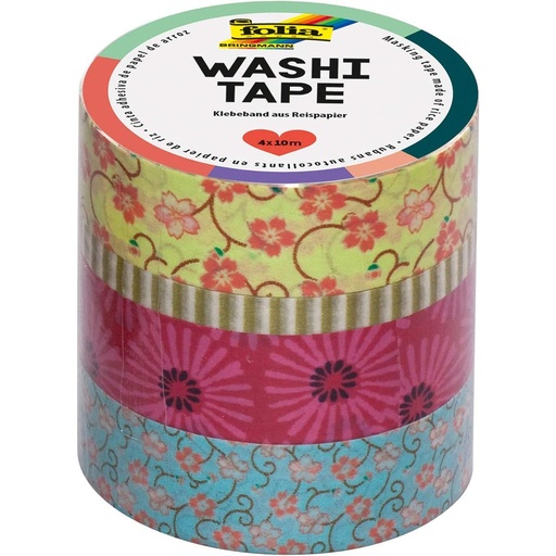 [FOL264#05] Washi Tape 4pces-Set COURONNE DE FLEURS, 3x 15mmx10m + 1x 5mmx10m