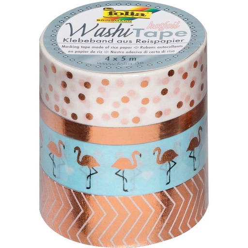 [FOL264#15] Washi Tape Set 4pces Marquage à chaud ROSE OR, 3x 15mmx5m + 1x 5mmx5m