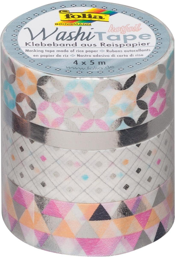 [FOL264#17] Washi Tape Set 4pces Marquage à chaud ARGENT, 3x 15mmx5m + 1x 5mmx5m