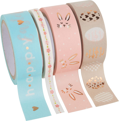 [FOL264#36] Washi Tape Set 4pces Marquage à chaud PRINTEMPS II, 3x 15mmx5m + 1x 5mmx5m