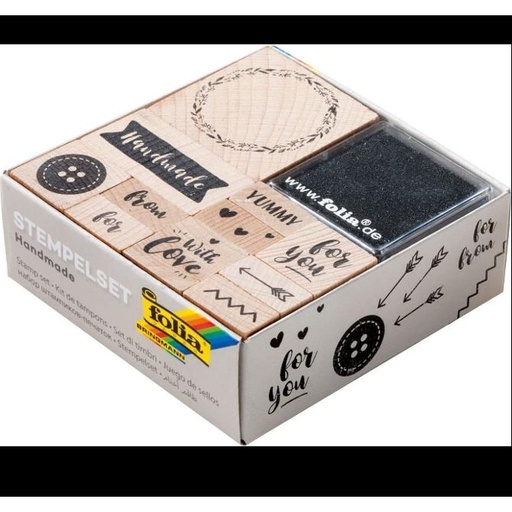 [FOL31107] Set de tampons en bois HANDMADE, 11 tampons et 2 encreurs inclus