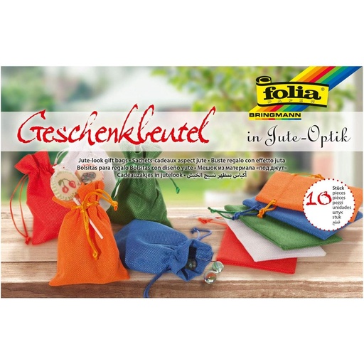 [FOL63109] Sachets-cadeaux aspect jute, 10x13cm, 10 pièces, coloré assorti