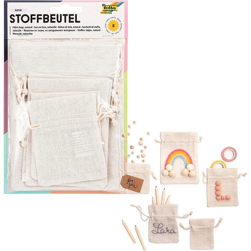 [FOL64101] Stoffen zakjes Nature - 6 stuks (3x2)
