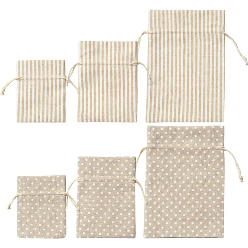 [FOL64102] Sacs en tissu avec motifs, 6 pièces, en 3 tailles et motifs assortis