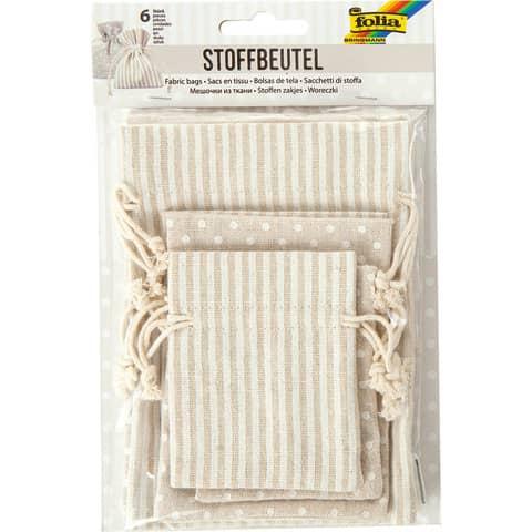 [FOL64102] Stoffen zakjes Stripes/Dots - 6 stuks (3x2)