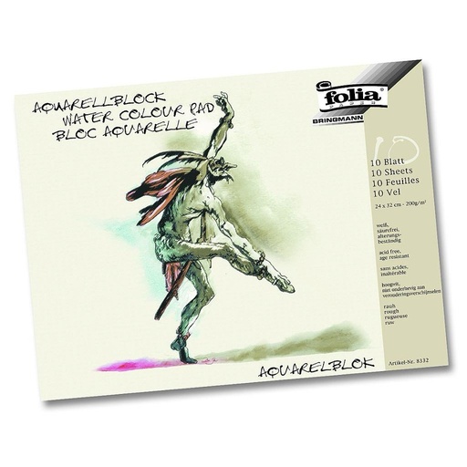 [FOL8331] Aquarelpad ruw 200g/m², 18x24cm, 10 vellen, 4 hoeken gebonden