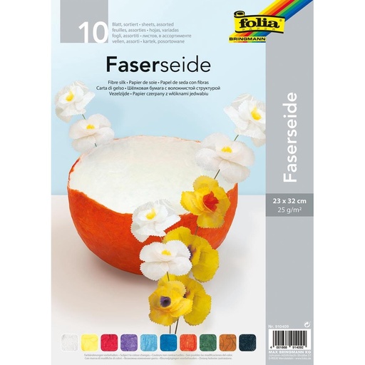 [FOL910409] Fibre de soie 25g/m², 23x32cm, 10 flles, coloris assortis