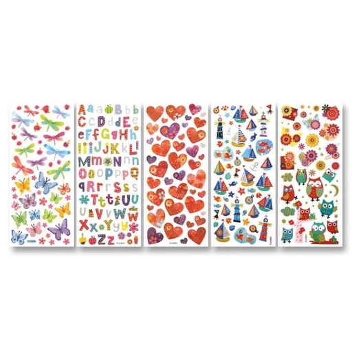[FOL1410] Glitter-Sticker "Decoration", env.10x23cm, 5 flles, motifs assortis