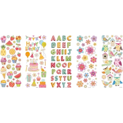 [FOL19290] Stickers pailletés, Assortiment Toute l`Année , 5 flles assorties, env. 10x23cm