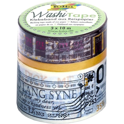 [FOL26302] Washi Tape 3pces-Set POÉSIE, par 1x 30mm/15mm/5mm x 10m