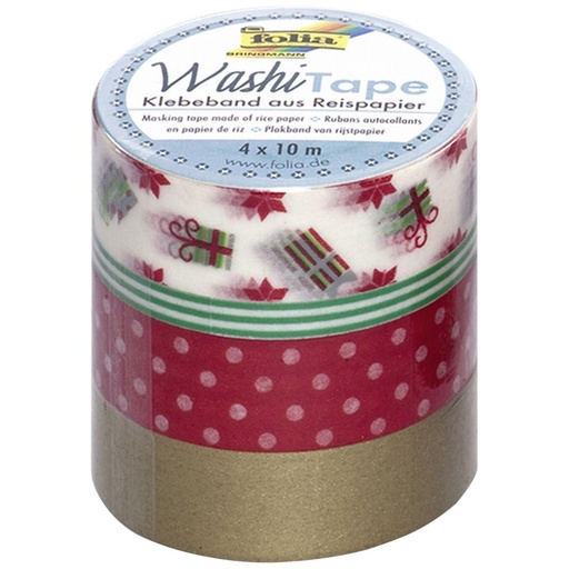 [FOL26408] Washi Tape 4pces-Set NOEL CLASSIQUE, 3x 15mmx10m + 1x 5mmx10m