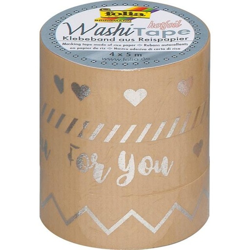 [FOL264#29] Washi Tape set 4 x 5 m, (3x15 mm + 1x5 mm) HOTFOIL SILVER