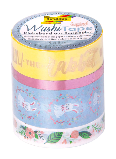[FOL264#48] Washi Tape Set 4pces FOLLOW THE RABBIT, 1x15mm + 1x5mm + 1x10mm + 1x20mm; L: 5m