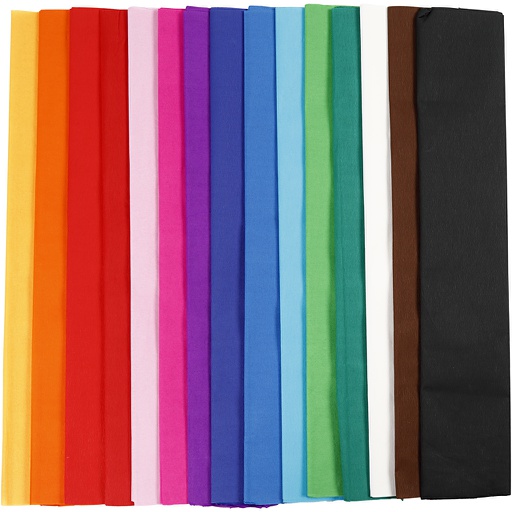 [CR209020] Papier crépon, L: 2,5 m, L: 50 cm, 22 gr, couleurs assorties, 15 pli/ 1 Pq.