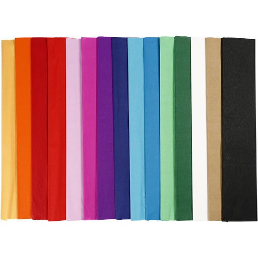 [CR209021] Papier crépon, L: 2,5 m, L: 50 cm, 22 gr, couleurs assorties, 60 pli/ 1 Pq.