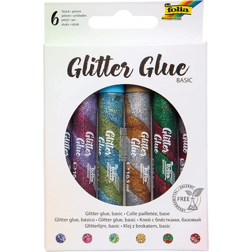 [FOL570] Glitter-Glue, 6 stylos à 9,5ml, coloris assortis