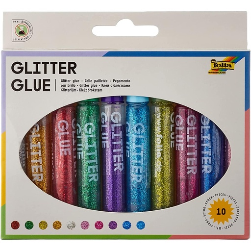 [FOL574] Glitter-Glue, 10 stylos à 9,5ml, coloris assortis