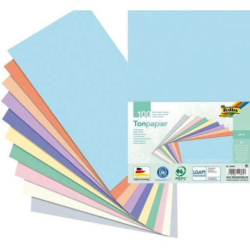 [FOL6495] Getint papier 130g/m², DIN A4, 100 vellen, 10 geassorteerde kleuren PASTEL