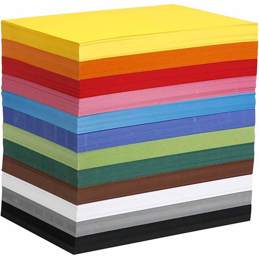 [CR21427] Gekleurd karton, diverse kleuren, A4, 210x297 mm, 180 gr, 1200 div vellen