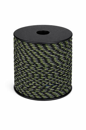 [P17505#338] Paracord 2mm, Zwart/Grijs/Neon, 50M