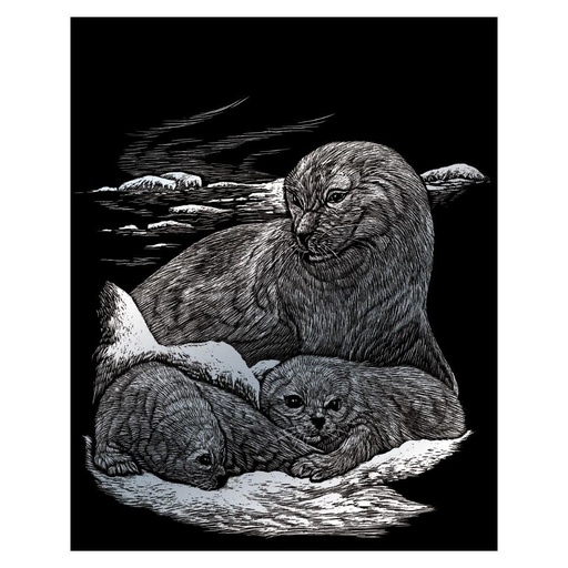 [RB-SILF#16] Krastekening A4 Silver Foil met pen, Zeehonden & pups