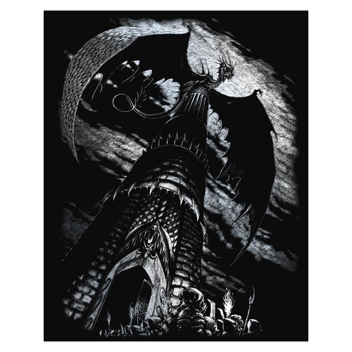 [RB-SILF#26] Dessin Scratch A4 Silver Foil plume inclus, Tour du dragon