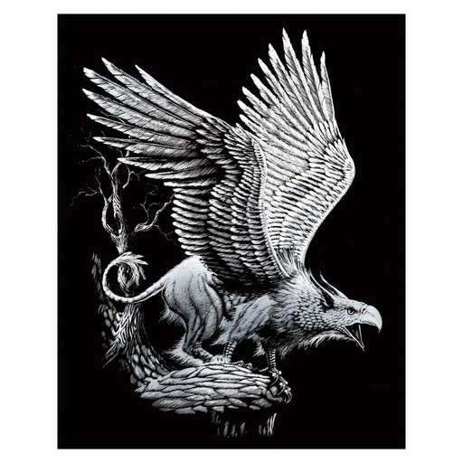 [RB-SILF#27] Dessin Scratch A4 Silver Foil, plume inclus Griffon hurlant