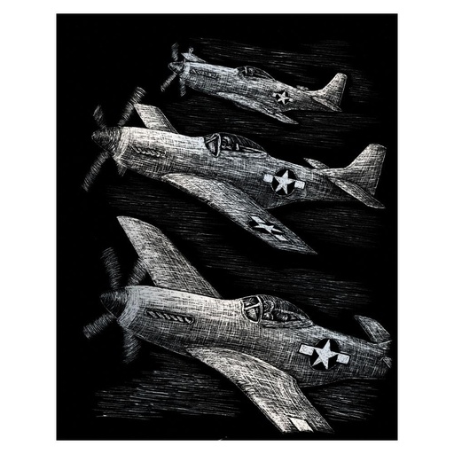 [RB-SILF#29] Dessin Scratch A4 Silver Foil plume inclus, Avions de chasse