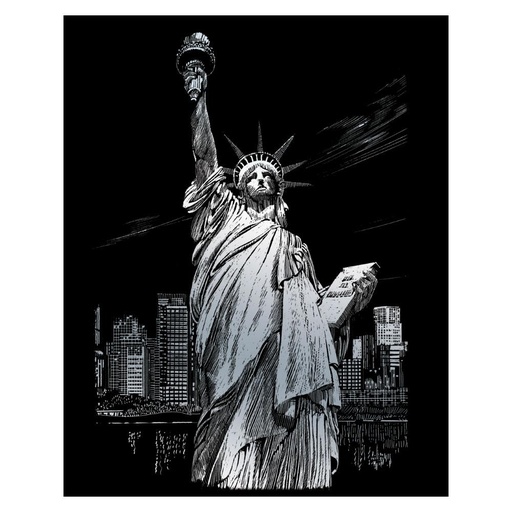 [RB-SILF#34] Dessin Scratch A4 Silver Foil plume inclus, Statue de la liberté