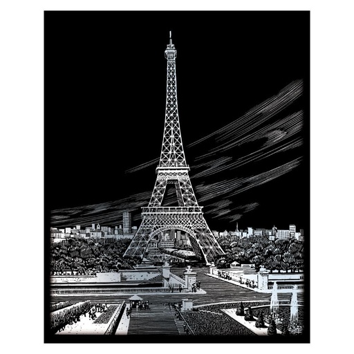 [RB-SILF#35] Dessin Scratch A4 Silver Foil plume inclus, Tour Eiffel