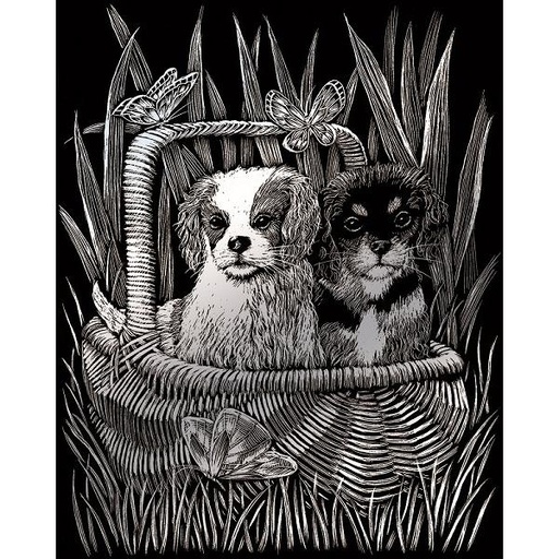 [RB-SILF#42] Dessin scratch A4 Silver Foil avec plume, Spaniels