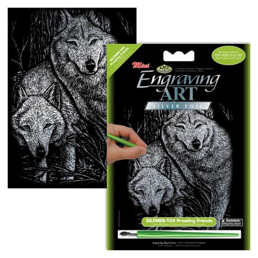 [RB-SILMIN#104] Krastekening 12,7 x 17,8cm Silverfoil met pen, Rondsluipende vrienden