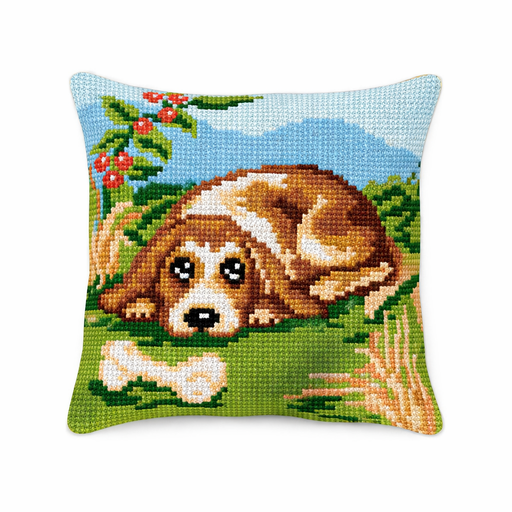 [BE4041#5] Kit Kruissteekkussen Decoline 40x40cm, n°5 Hond met Been