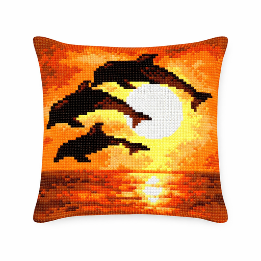 [BE4041#65] Kit Coussin Point de Croix Decoline 40x40cm, n°65 Dolphins