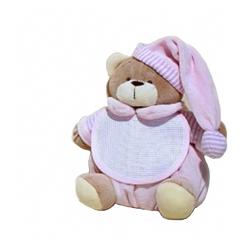 [BE019#RZ] Ours avec bavette en aida 16x18cm - Rose