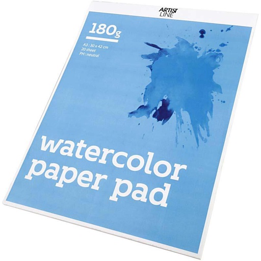 [CR22106] Bloc de papier aquarelle, A3, 297x420 mm, 180 gr, blanc, 20 flles/ 1 pièce