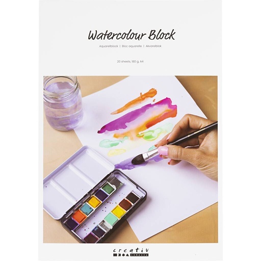 [CR22107] Bloc de papier aquarelle, A4, 210x297 mm, 180 gr, blanc, 20 flles/ 1 pièce