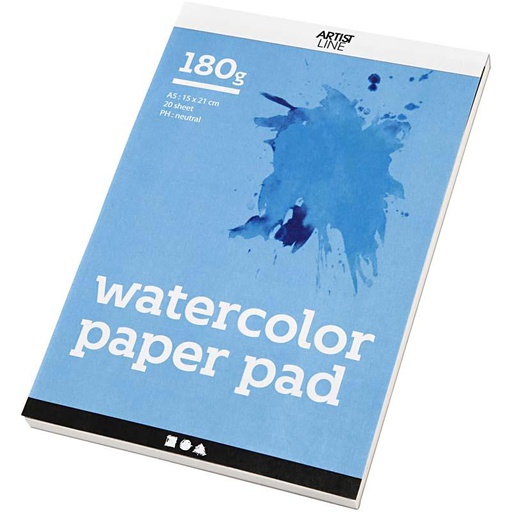 [CR22108] Aquarelblok, wit, A5, 148x210 mm, 180 gr, 20 vel