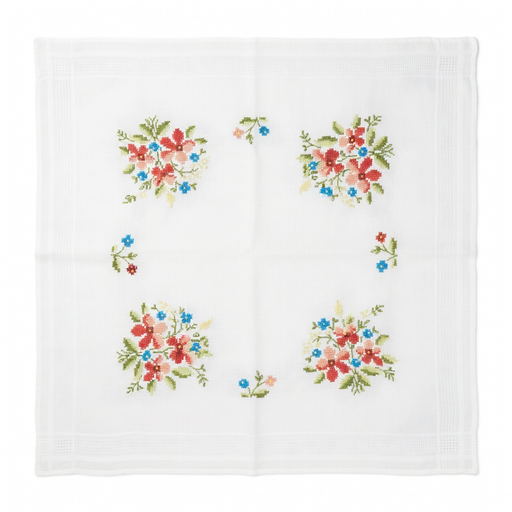 [BE80#1290] Nappe à broder pré-imprimée, 80x80 cm, fil inclus, point de croix