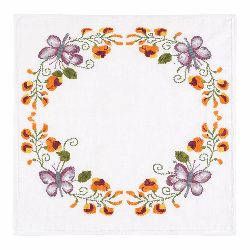 [BE80#1351] Nappe à broder pré-imprimée, 80x80 cm, fil inclus, point de croix