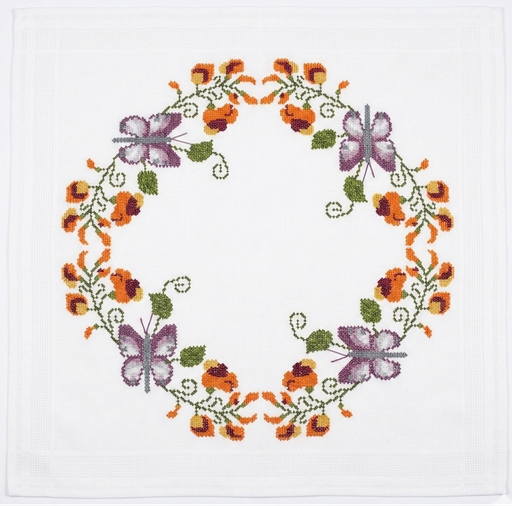 [BE80#1351] Nappe à broder pré-imprimée, 80x80 cm, fil inclus, point de croix