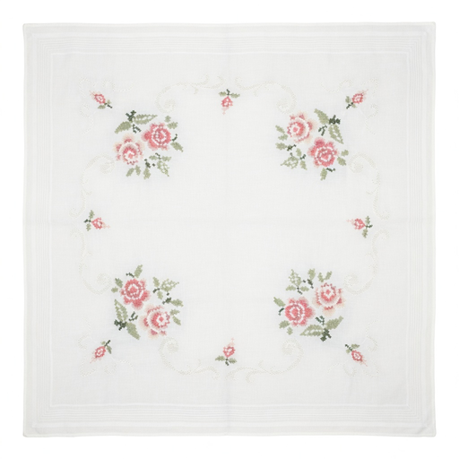 [BE80#1265] Nappe à broder pré-imprimée, 80x80 cm, fil inclus, point de croix