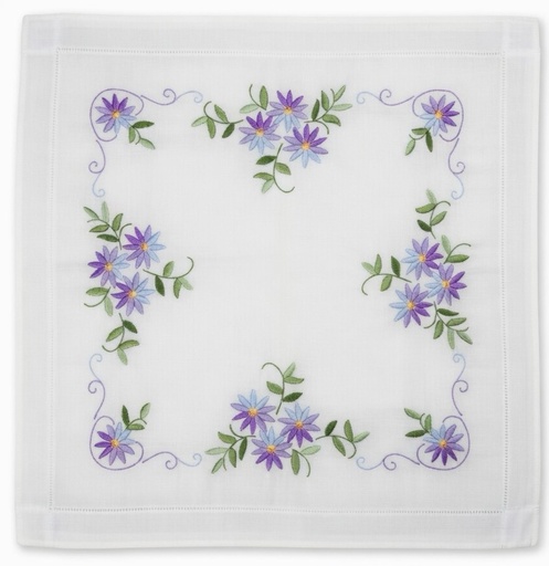 [BE80#1343] Nappe à broder pré-imprimée, 80x80 cm, fil inclus, point de tige