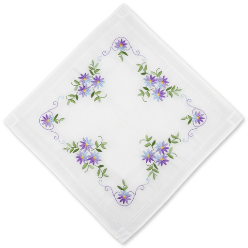 [BE80#1343] Nappe à broder pré-imprimée, 80x80 cm, fil inclus, point de tige