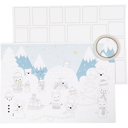 [CR23311] Kerst kalender, afm 30x42 cm, wit, 3 stuk/ 1 doos