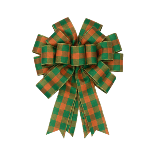 [B895340#1] Berisfords Lint 40mm - 20M, Geruit - Groen/Oranje